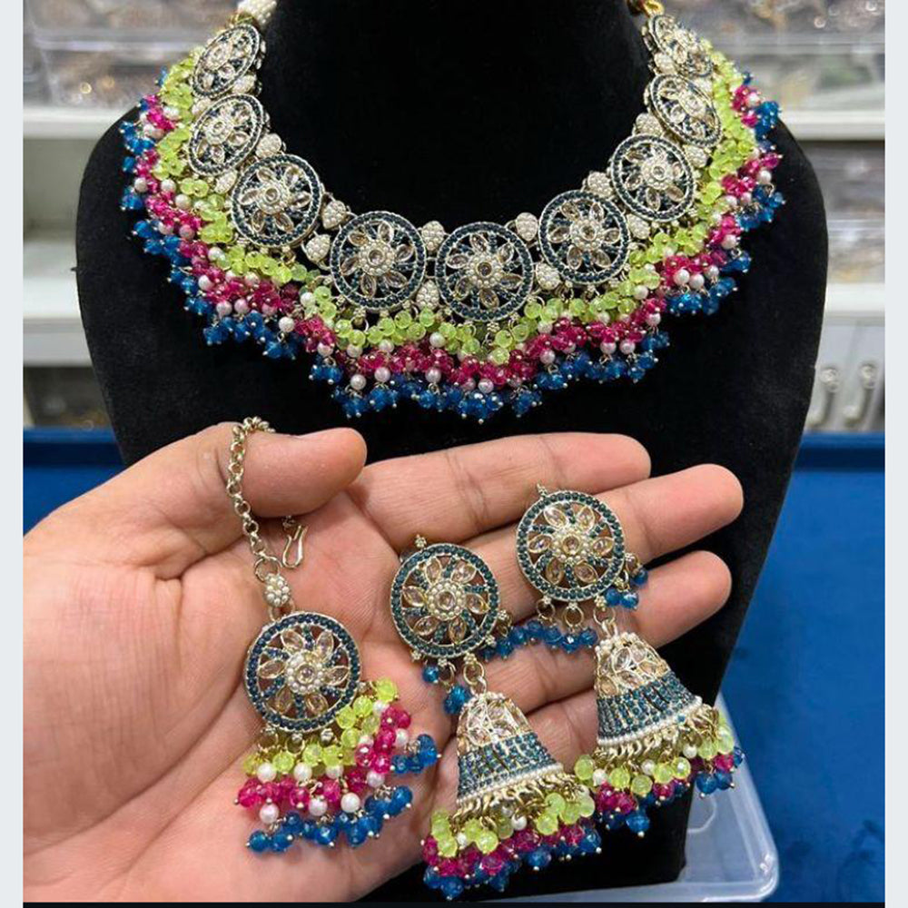 Hira Collections Luxurious Crystal And Beads Pearl Ensemble Necklace Set