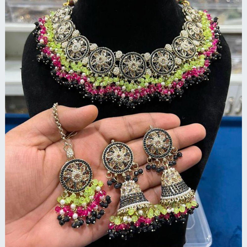 Hira Collections Luxurious Crystal And Beads Pearl Ensemble Necklace Set