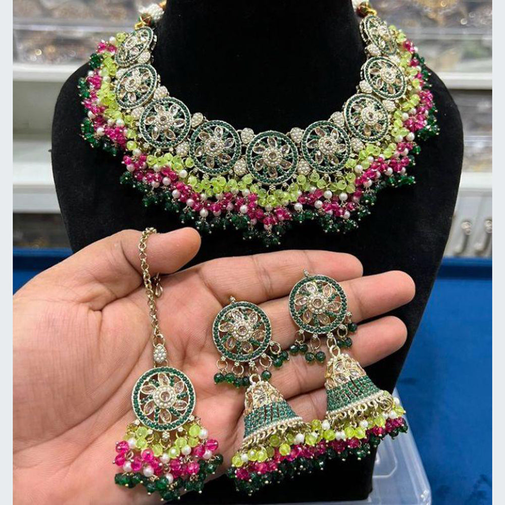 Hira Collections Luxurious Crystal And Beads Pearl Ensemble Necklace Set