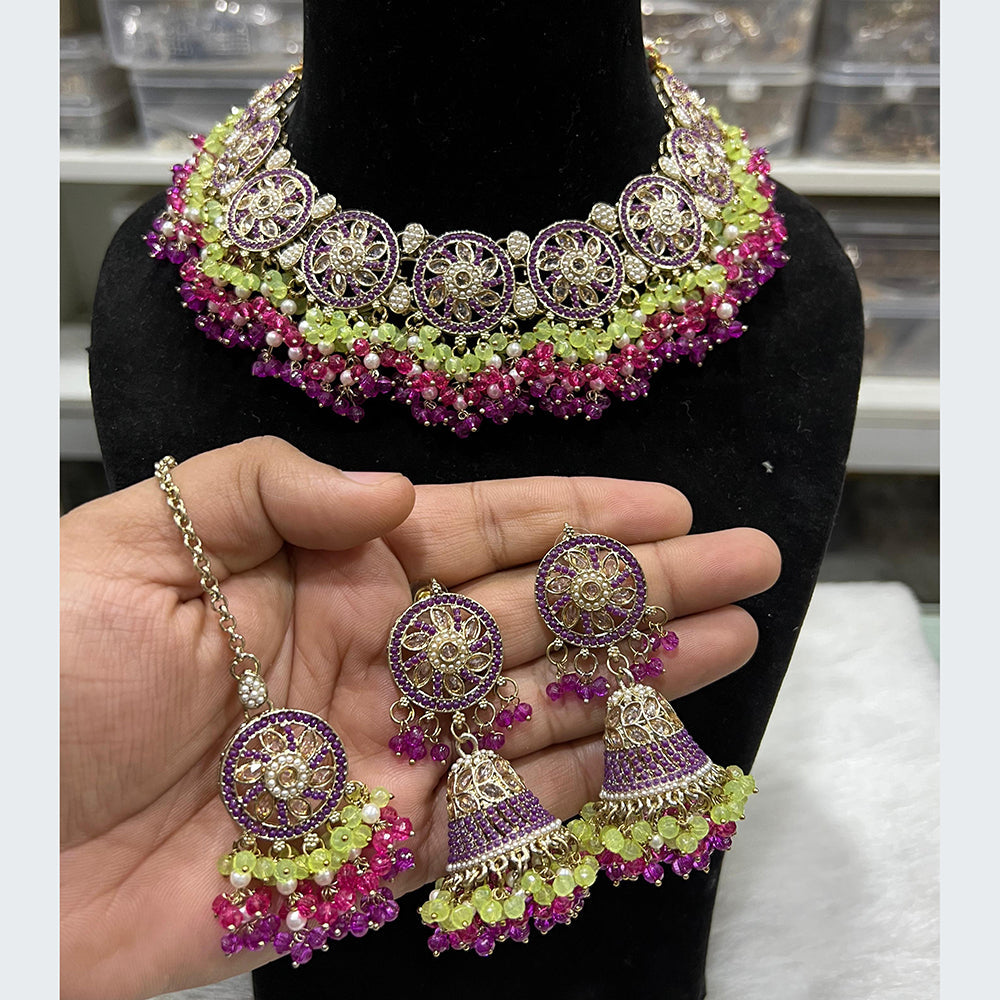 Hira Collections Luxurious Crystal And Beads Pearl Ensemble Necklace Set