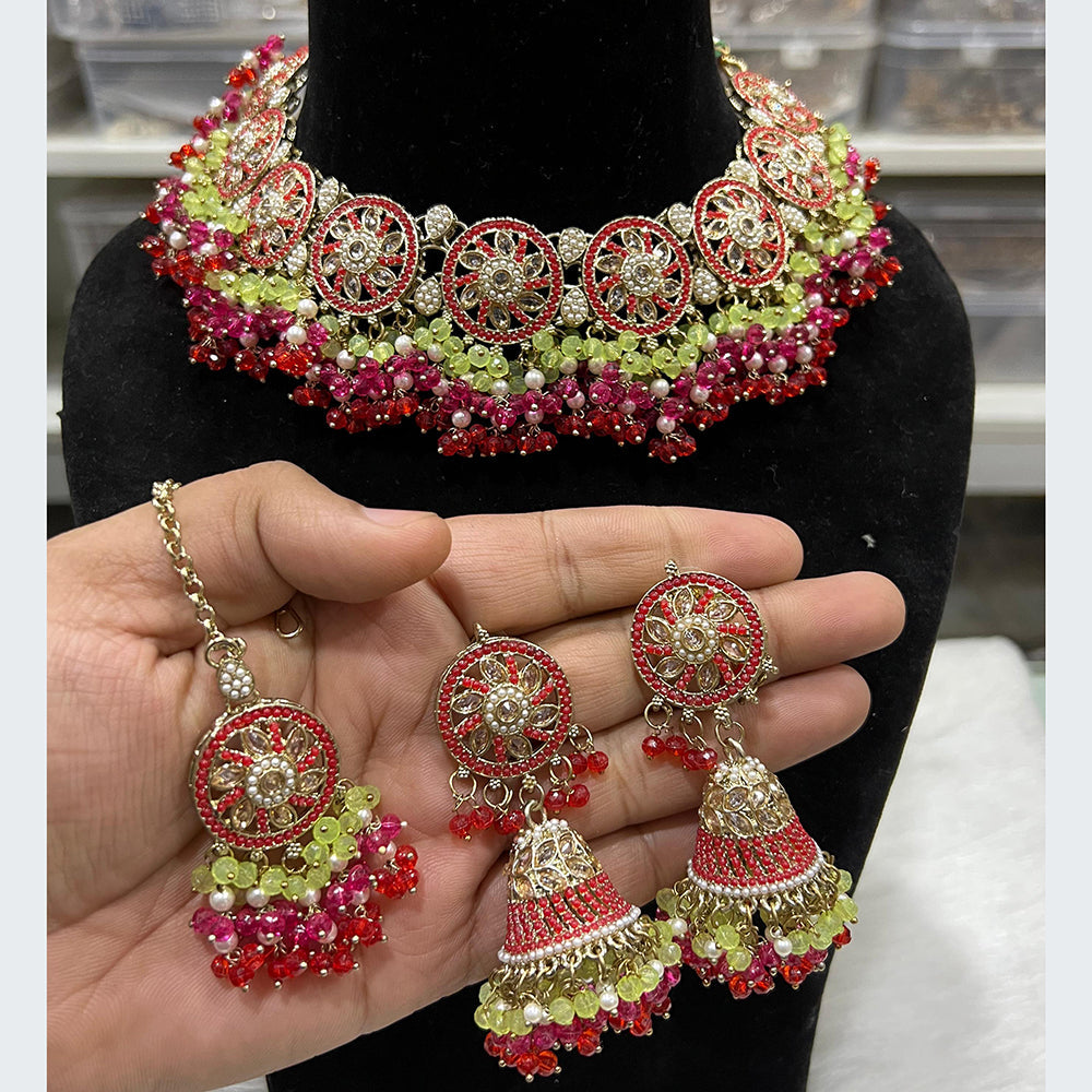 Hira Collections Luxurious Crystal And Beads Pearl Ensemble Necklace Set