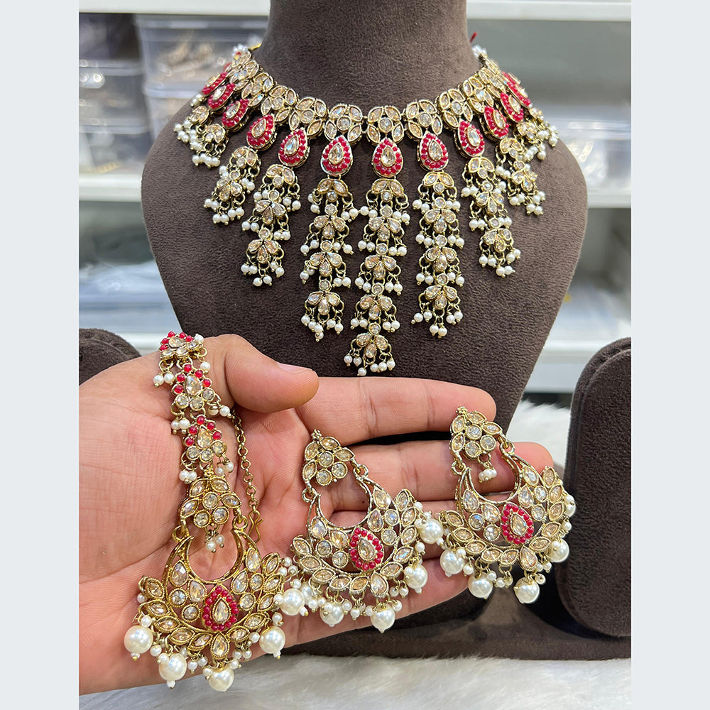 Hira Collections Luxurious Crystal And Beads Pearl Ensemble Choker Necklace Set