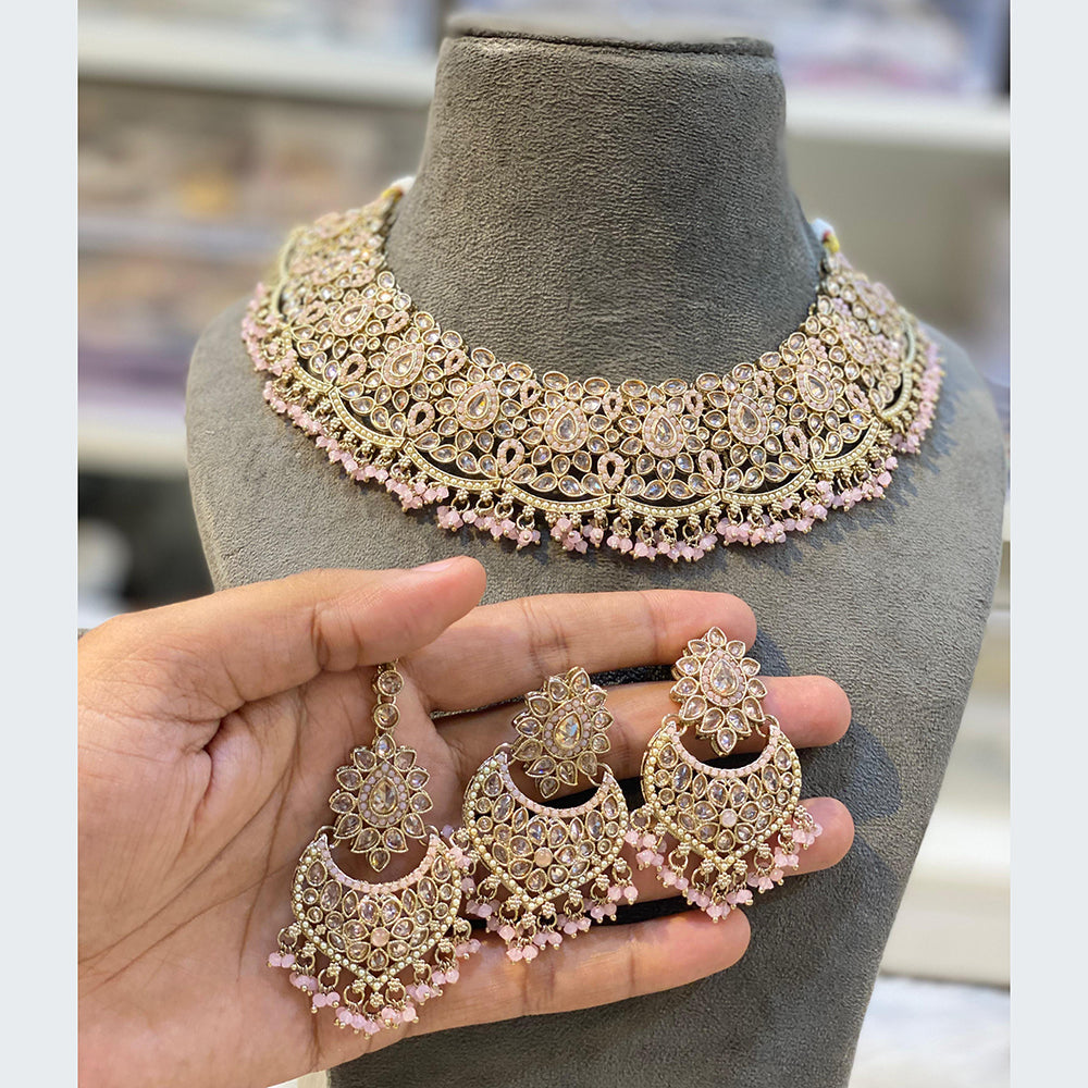 Hira Collections Luxurious Crystal And Beads Pearl Ensemble Necklace Set