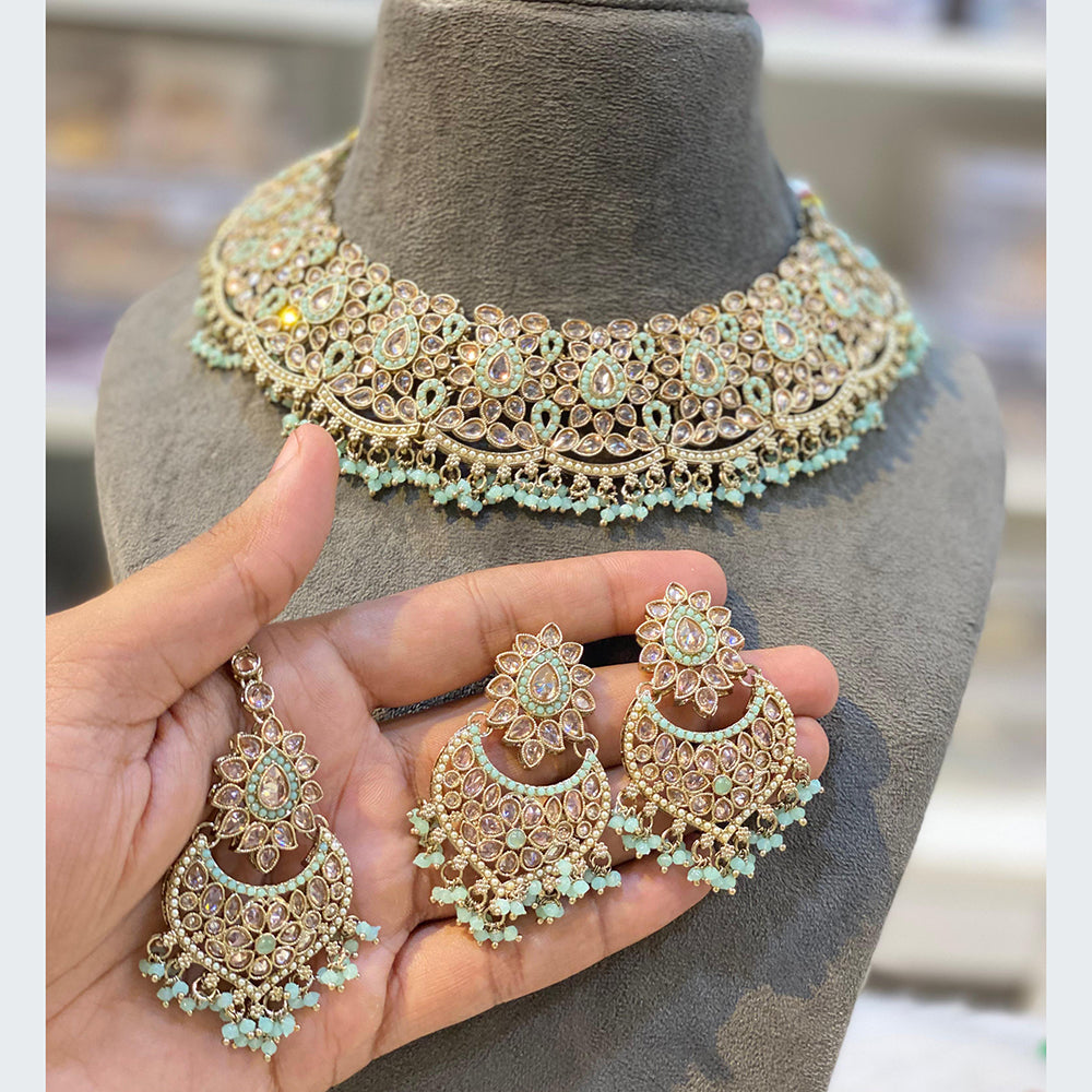 Hira Collections Luxurious Crystal And Beads Pearl Ensemble Necklace Set