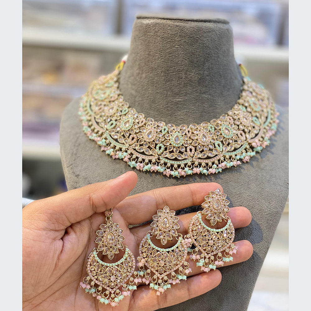 Hira Collections Luxurious Crystal And Beads Pearl Ensemble Necklace Set