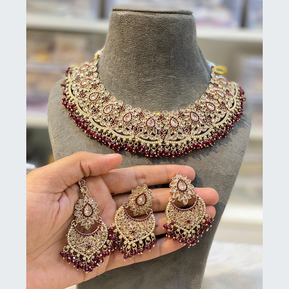 Hira Collections Luxurious Crystal And Beads Pearl Ensemble Necklace Set