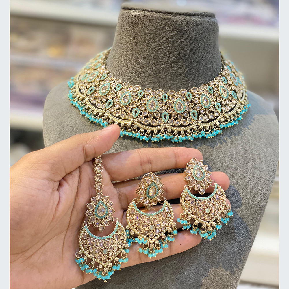 Hira Collections Luxurious Crystal And Beads Pearl Ensemble Necklace Set