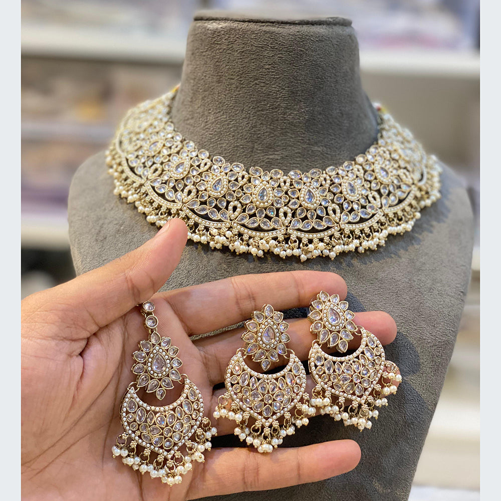 Hira Collections Luxurious Crystal And Beads Pearl Ensemble Necklace Set