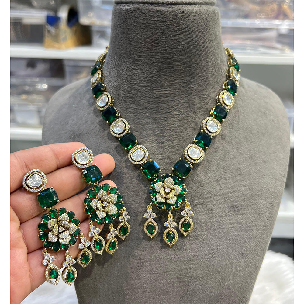 Hira Collection Shimmering American Diamond Floral Design Necklace Set