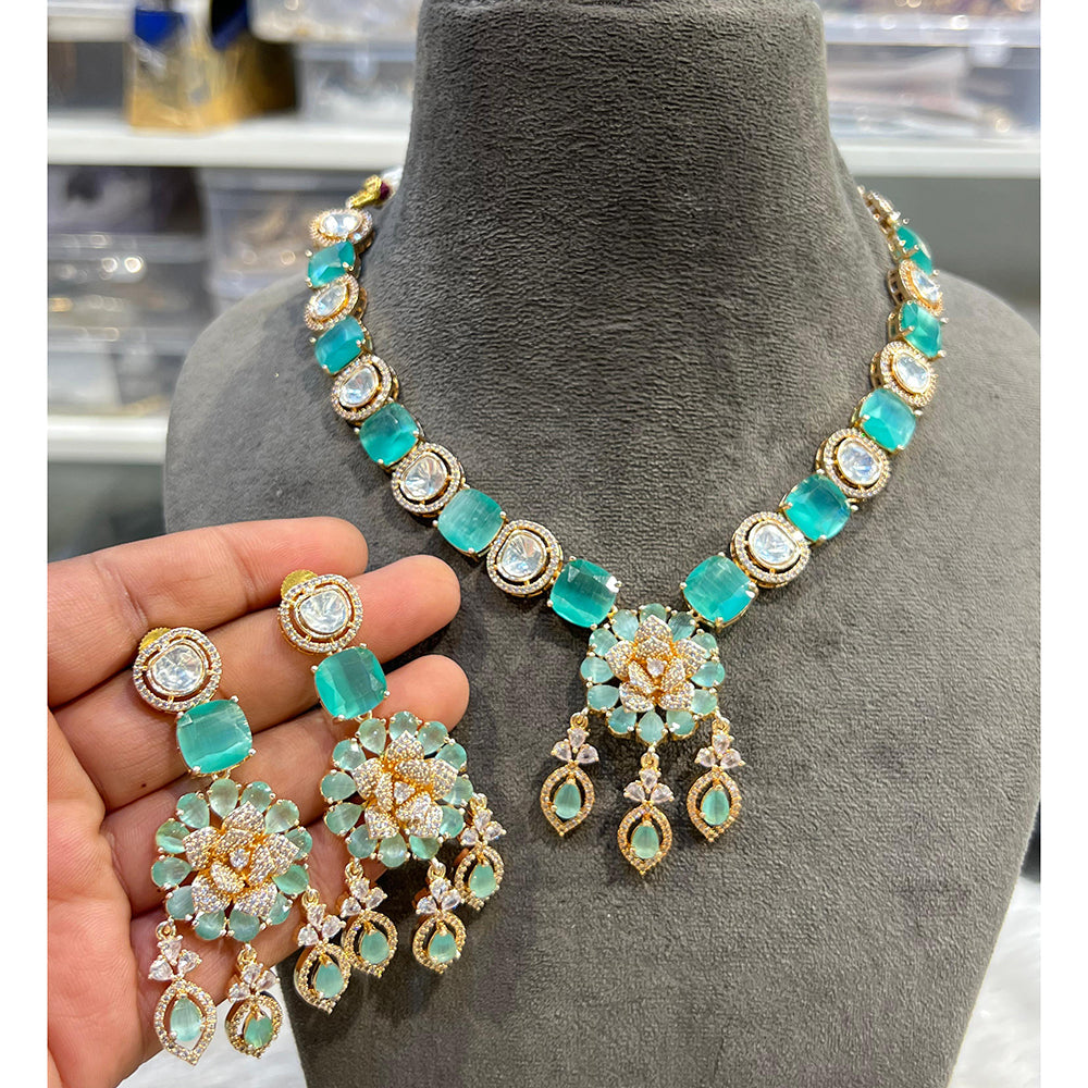 Hira Collection Shimmering American Diamond Floral Design Necklace Set