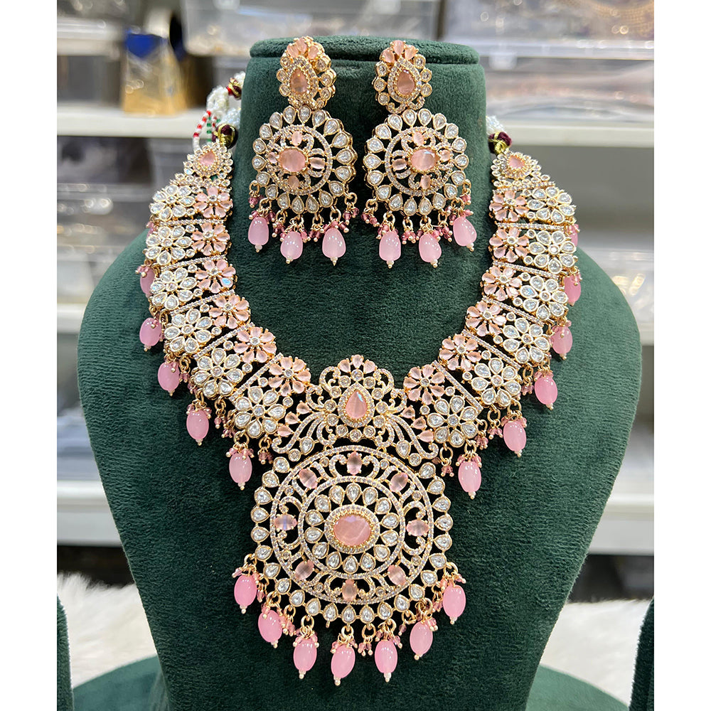 Hira Collection Shimmering American Diamond Floral Design Necklace Set