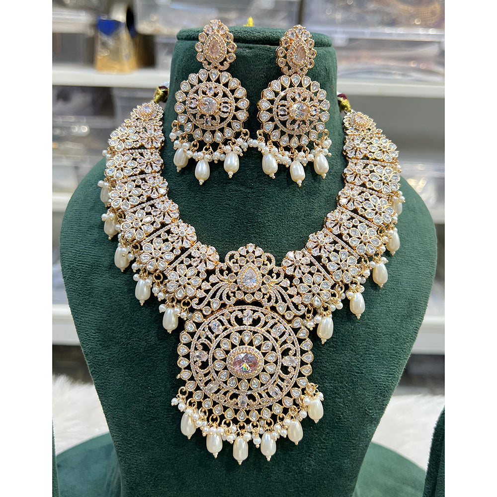 Hira Collection Shimmering American Diamond Floral Design Necklace Set