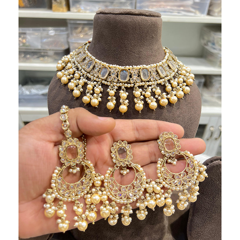 Hira Collections Timeless Glam Pota Kundan And Pearl Necklace Set