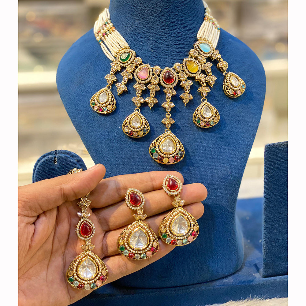 Hira Collection Sparkling Crystal And Pearl Elegance Necklace Set
