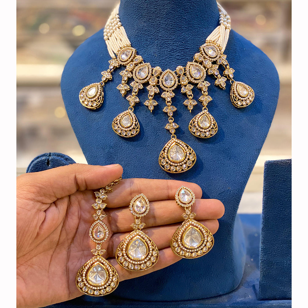 Hira Collection Sparkling Crystal And Pearl Elegance Necklace Set