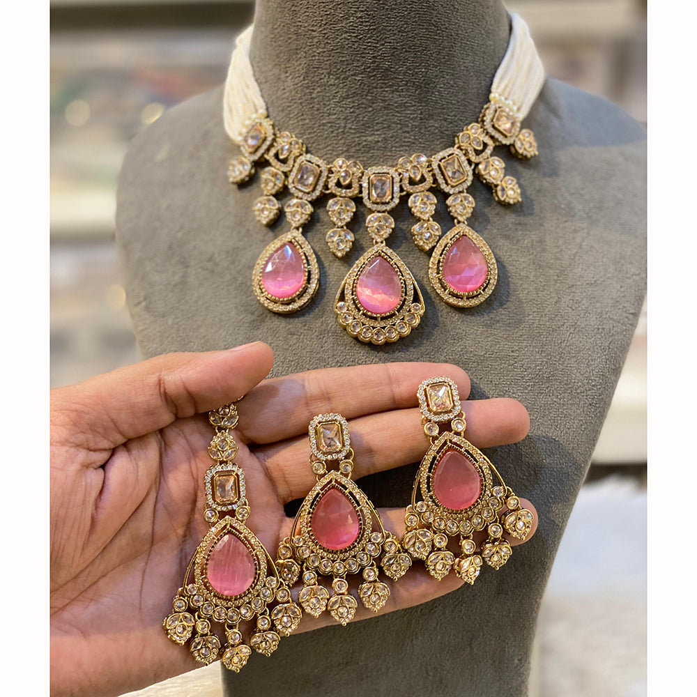 Hira Collection Sparkling Crystal And Pearl Elegance Necklace Set