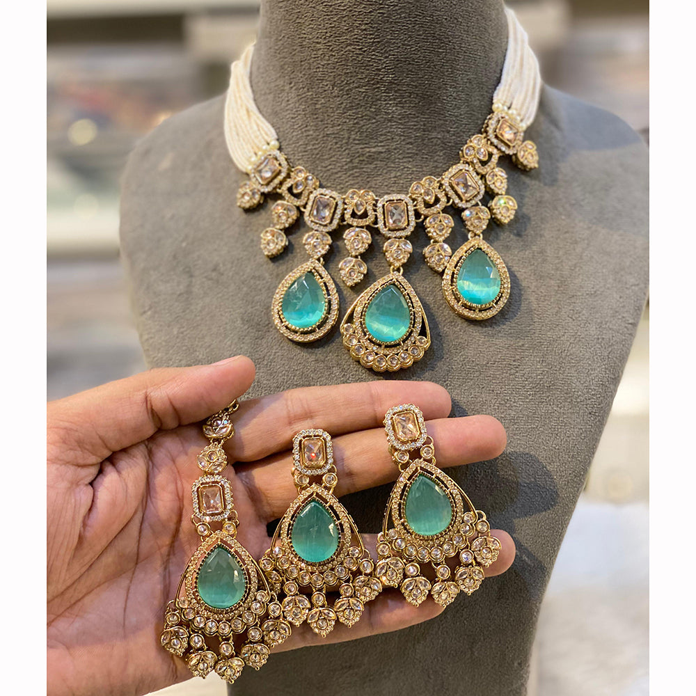 Hira Collection Sparkling Crystal And Pearl Elegance Necklace Set