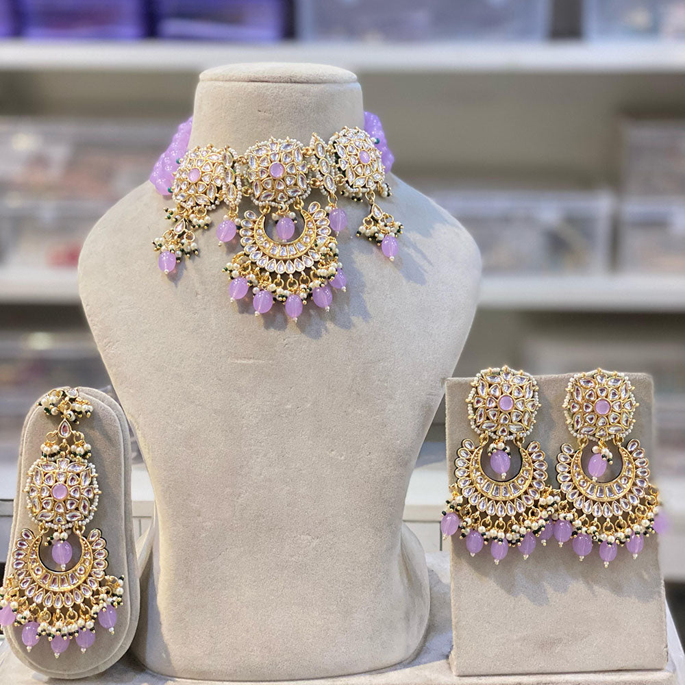 Hira Collections Luxury Kundan Stone Pearl And Beads Choker Necklace Set