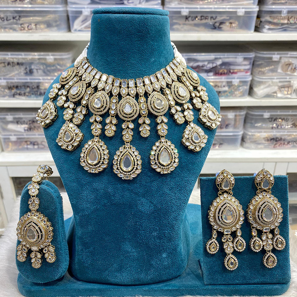 Hira Collections Luxury Kundan Stone Pearl And Beads Choker Necklace Set