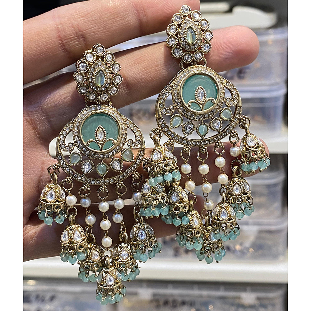 Hira Collections Designer Pota Stone And Pearl Statement Jhumki Earrings
