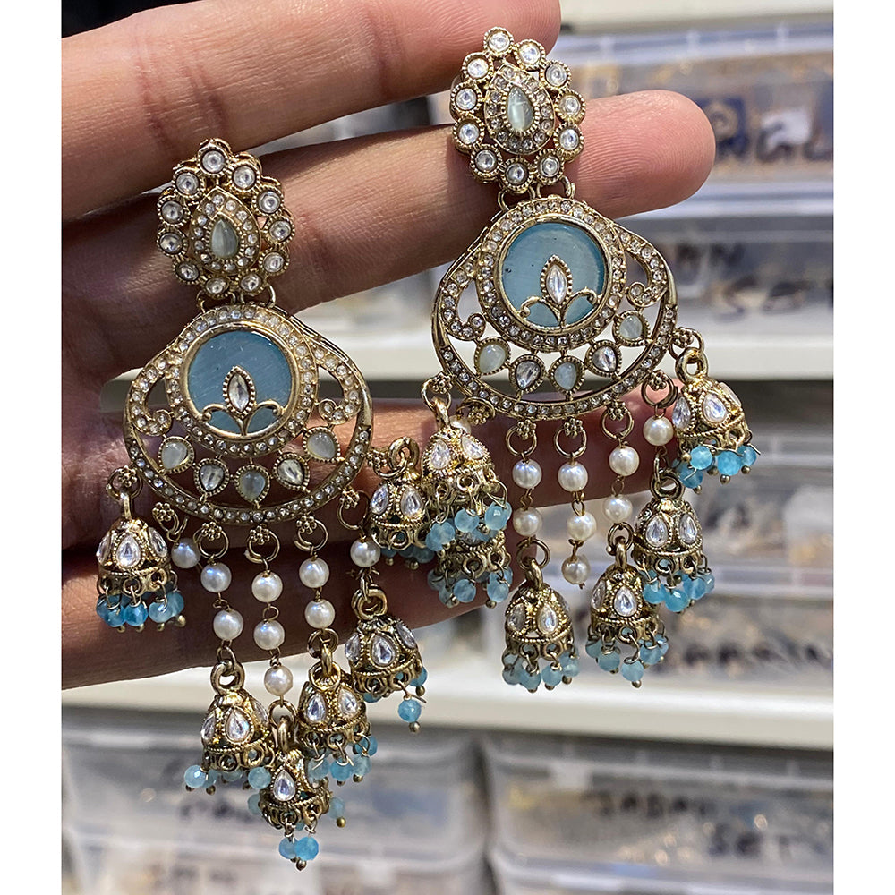 Hira Collections Designer Pota Stone And Pearl Statement Jhumki Earrings