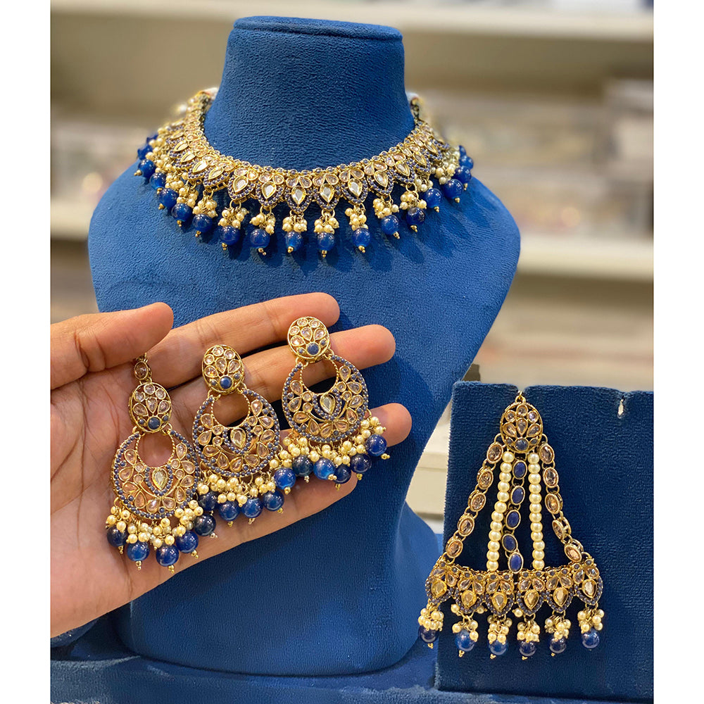 Hira Collections Elegant Crystal Stone Pearl And Beads Choker Necklace Set