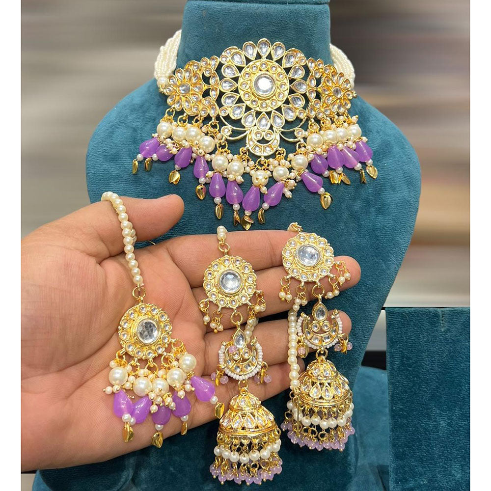 Hira Collections Kundan Stone And Beads Designer Choker Necklace Set