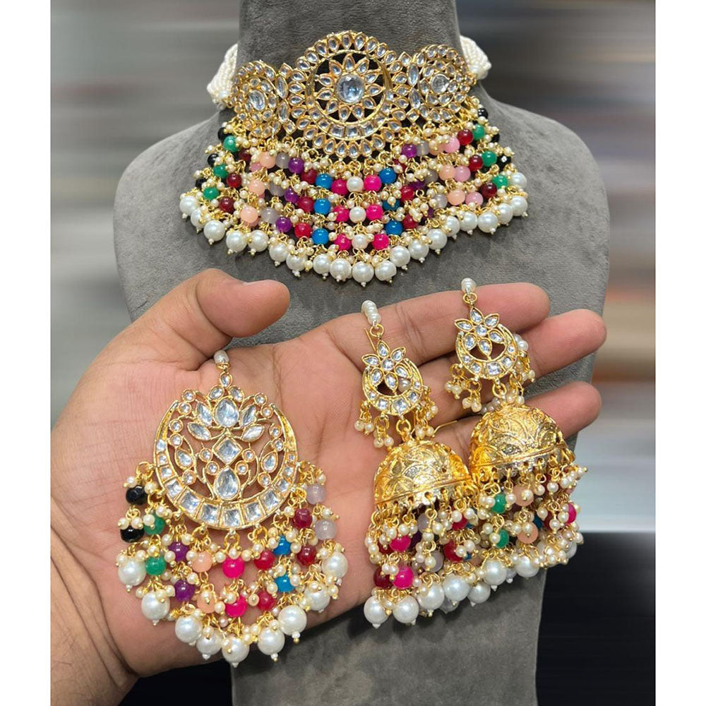 Hira Collections Kundan Stone And Beads Designer Choker Necklace Set