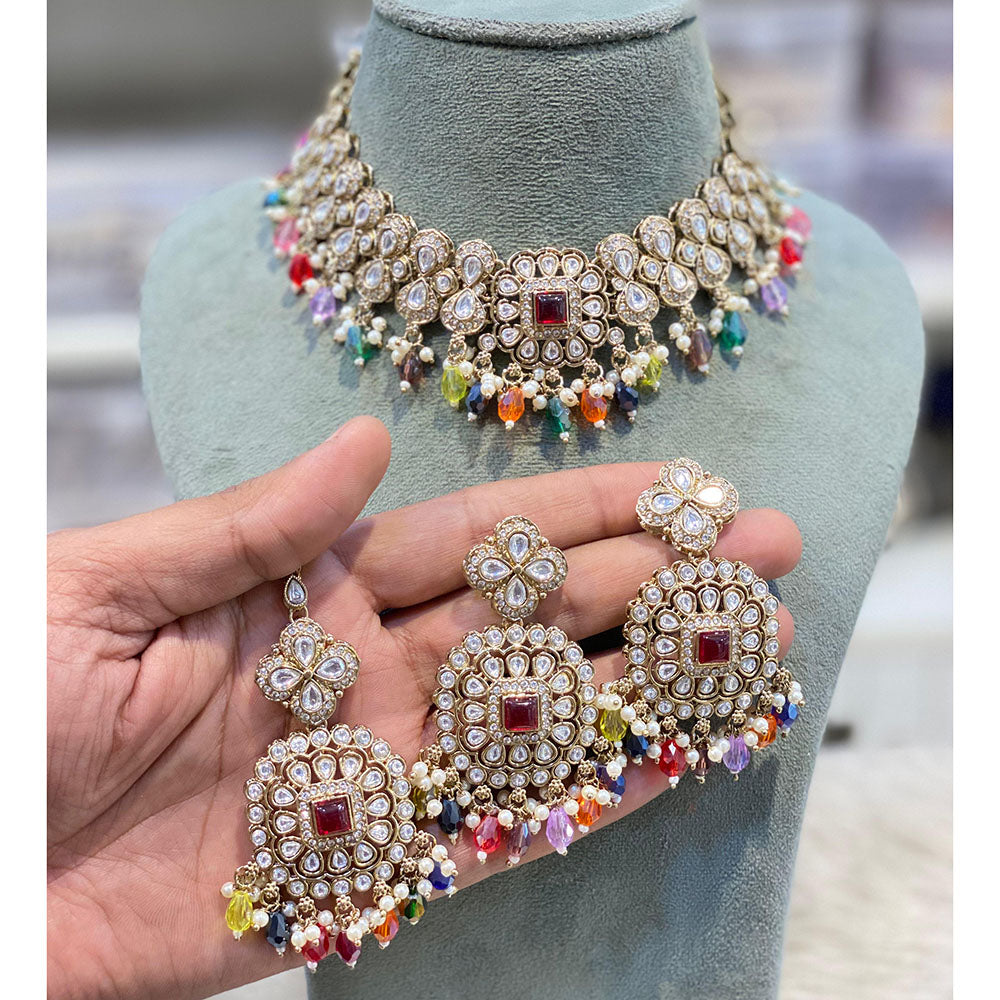 Hira Collections Elegant Pota Stone And Austrian Stone Pearl Choker Necklace Set