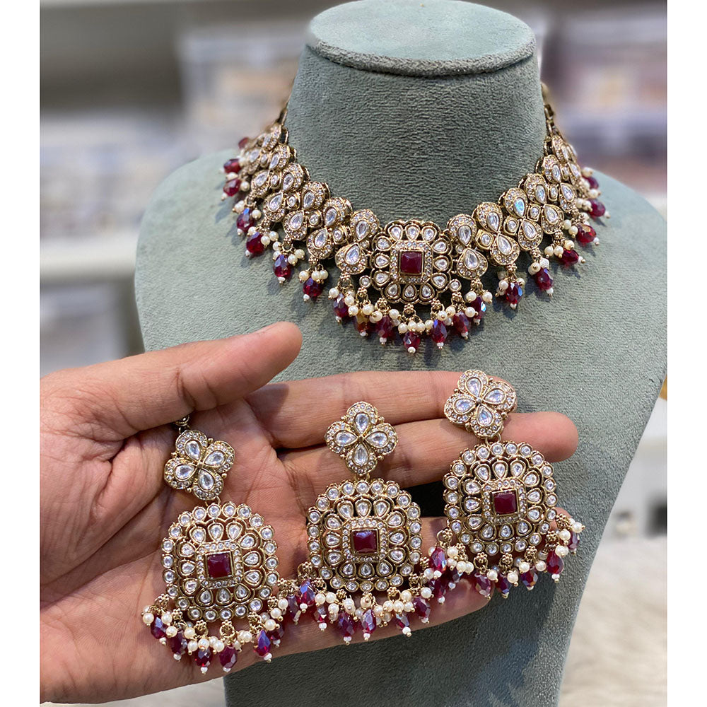 Hira Collections Elegant Pota Stone And Austrian Stone Pearl Choker Necklace Set