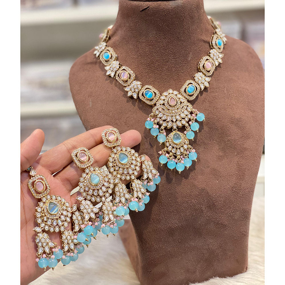 Hira Collections Elegant Pota Stone And Austrian Stone Pearl Necklace Set