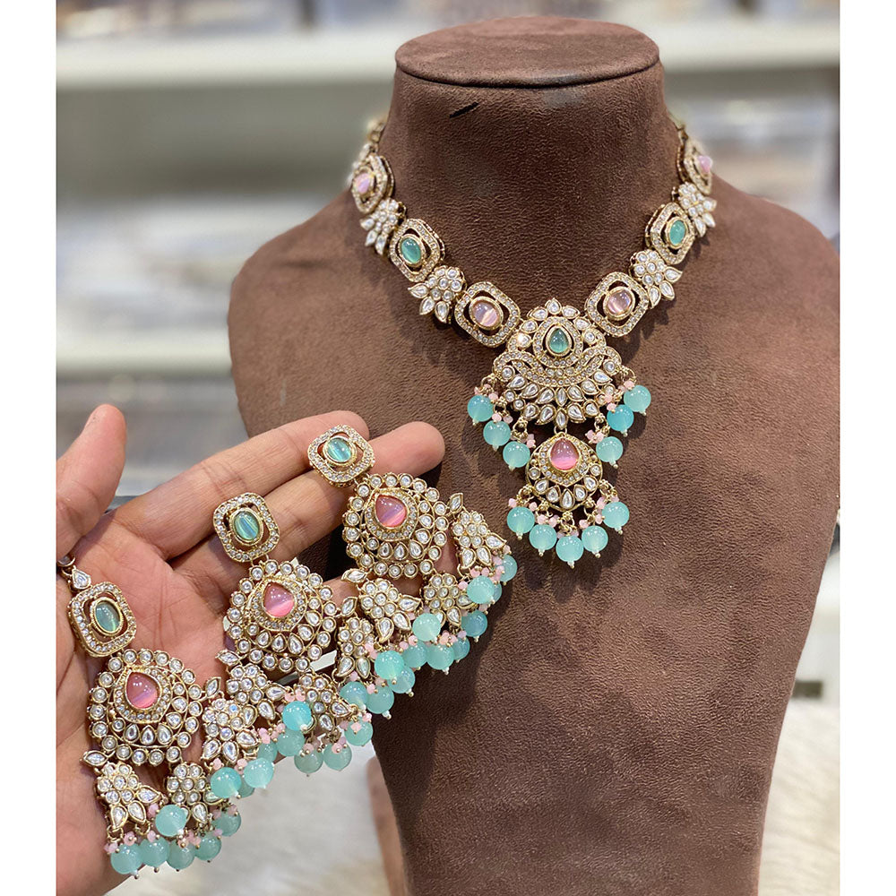 Hira Collections Elegant Pota Stone And Austrian Stone Pearl Necklace Set