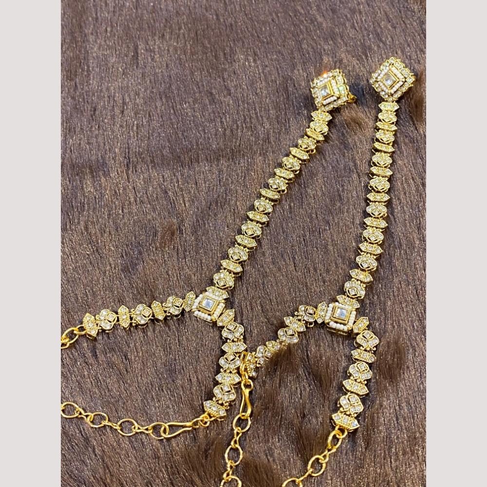 Hira Collections Designer Kundan Stone And Pearl Hand Harness