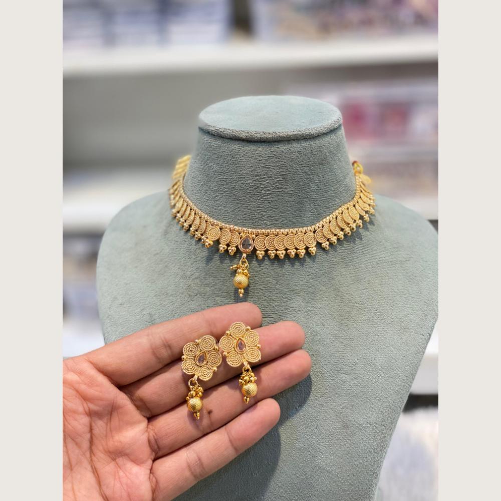 Hira Collections Elegant Crystal Stone And Pearl Choker Necklace Set