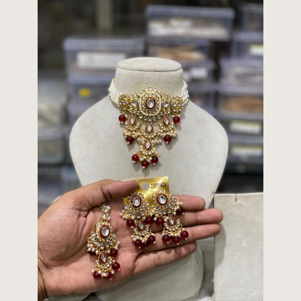 Hira Collections Elegant Kundan Stone And Beads Choker Necklace Set