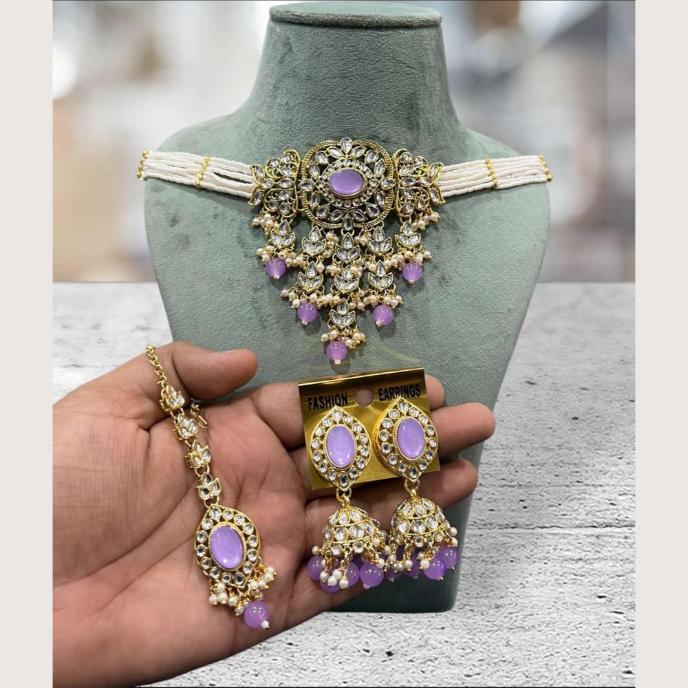 Hira Collections Elegant Kundan Stone And Beads Choker Necklace Set