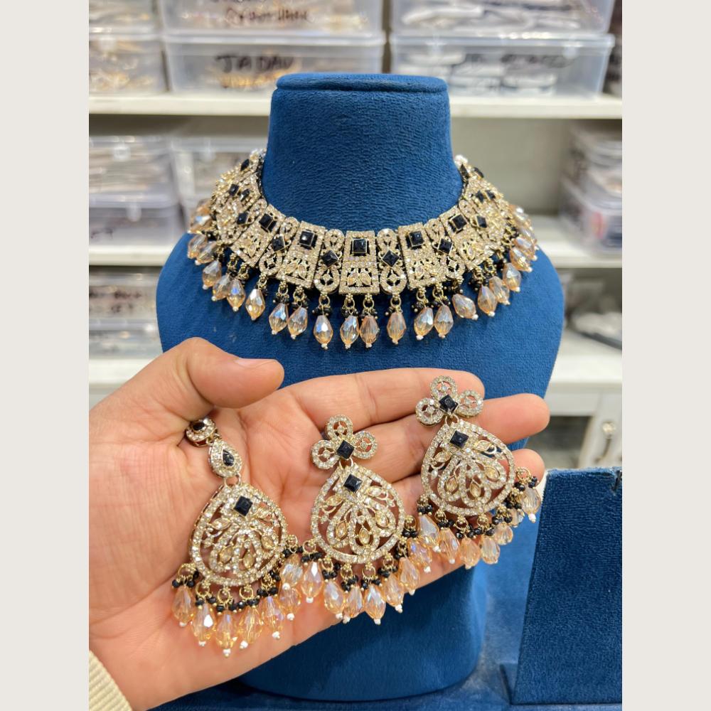 Hira Collections Premium Pota Stone And Austrian Stone Choker Necklace Set