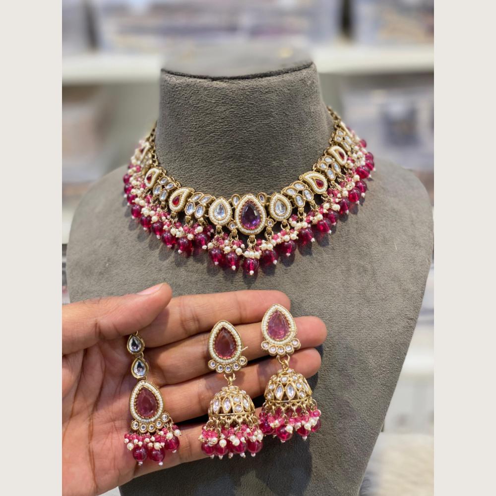 Hira Collections Premium Pota Stone Pearl And Beads Choker Necklace Set