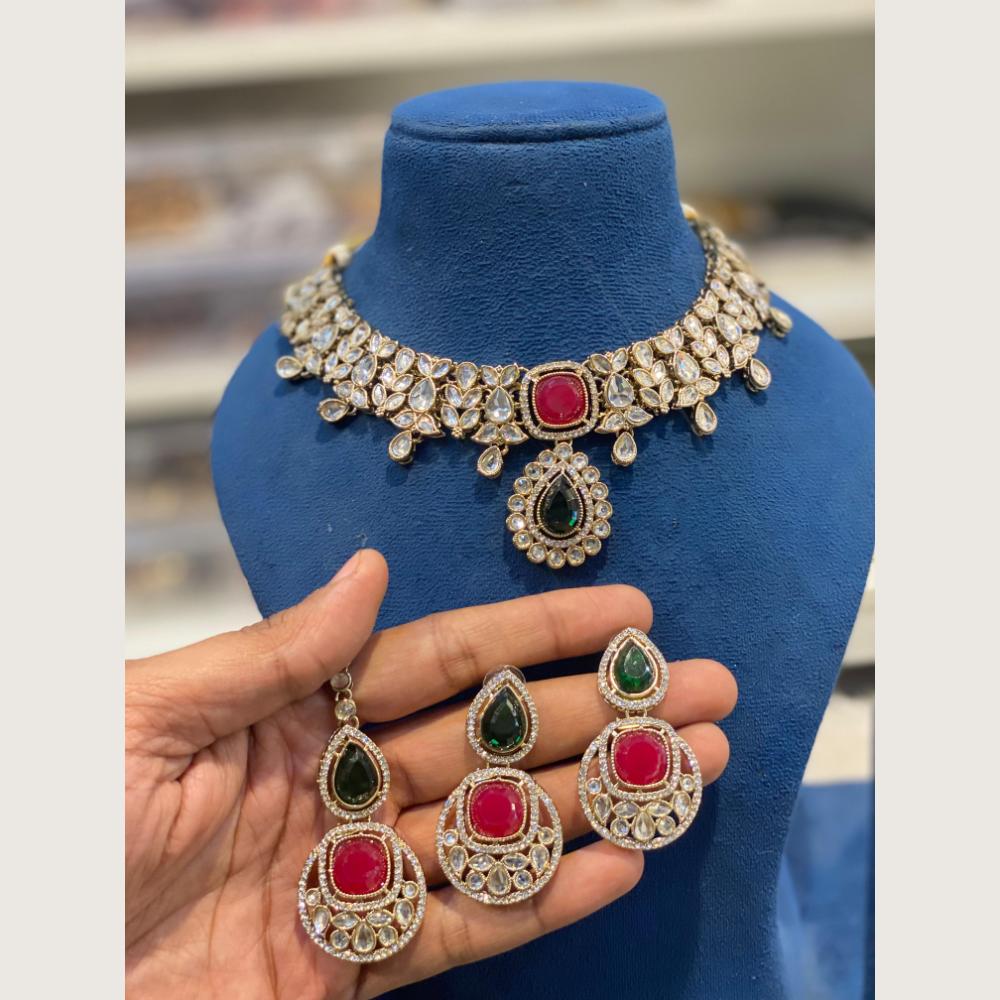 Hira Collections Premium Pota Stone And Austrian Stone Choker Necklace Set