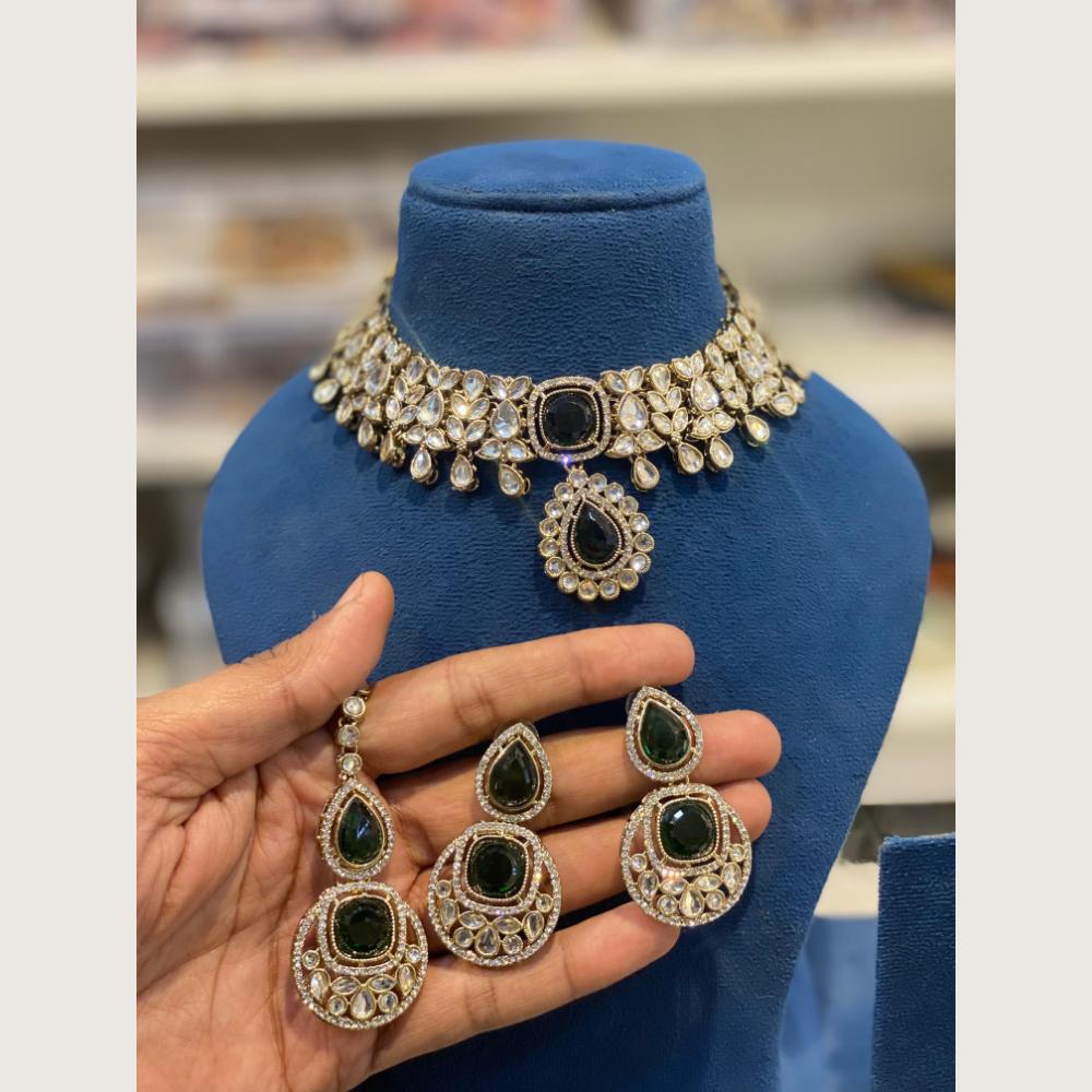 Hira Collections Premium Pota Stone And Austrian Stone Choker Necklace Set