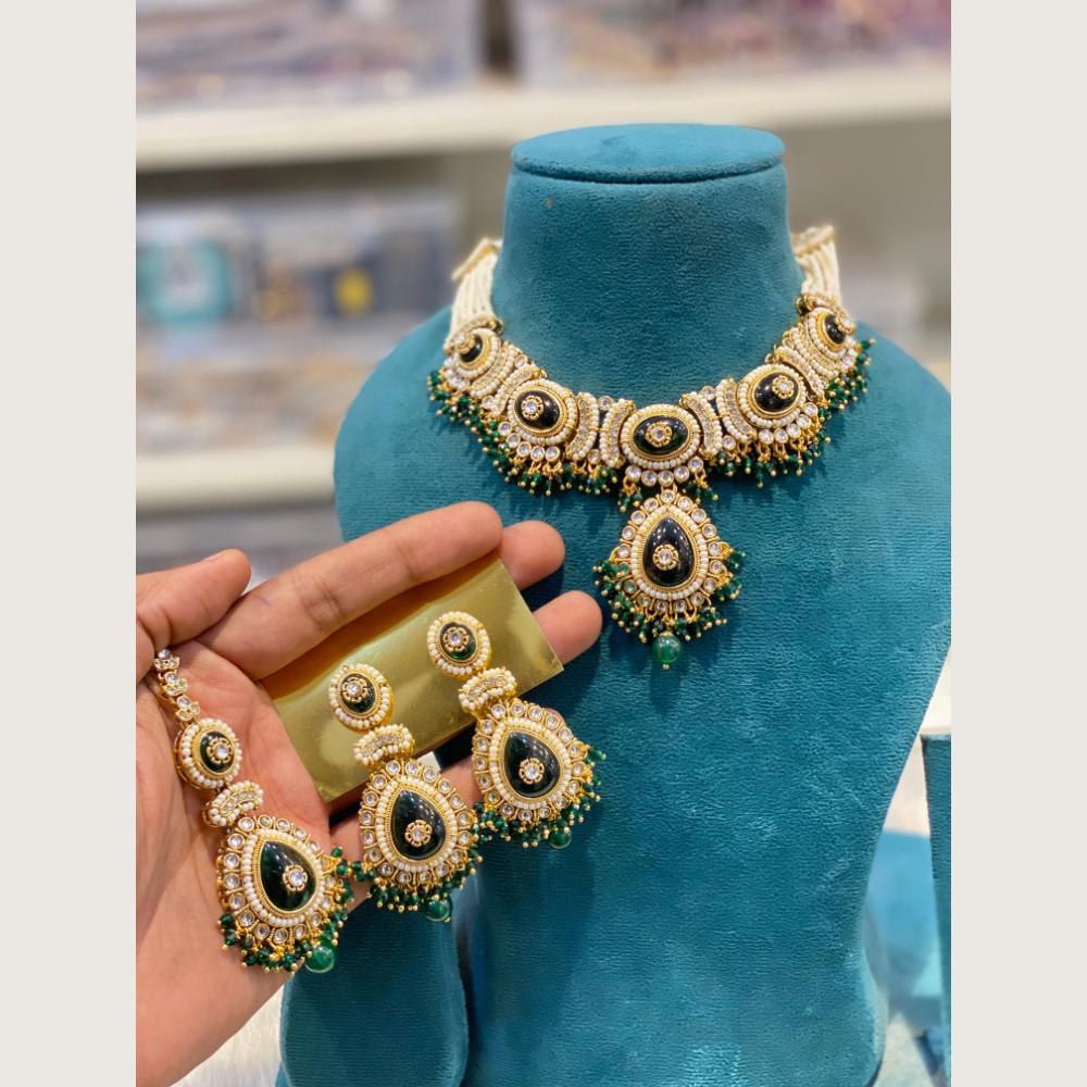 Hira Collections Premium Pota Stone And Austrian Stone Pearl Necklace Set
