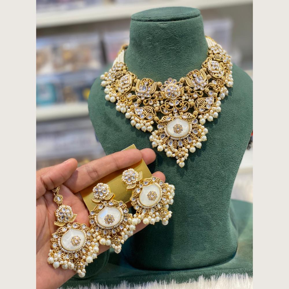 Hira Collections Traditional Kundan Stone And Pearl Choker Jewellery Necklace Set