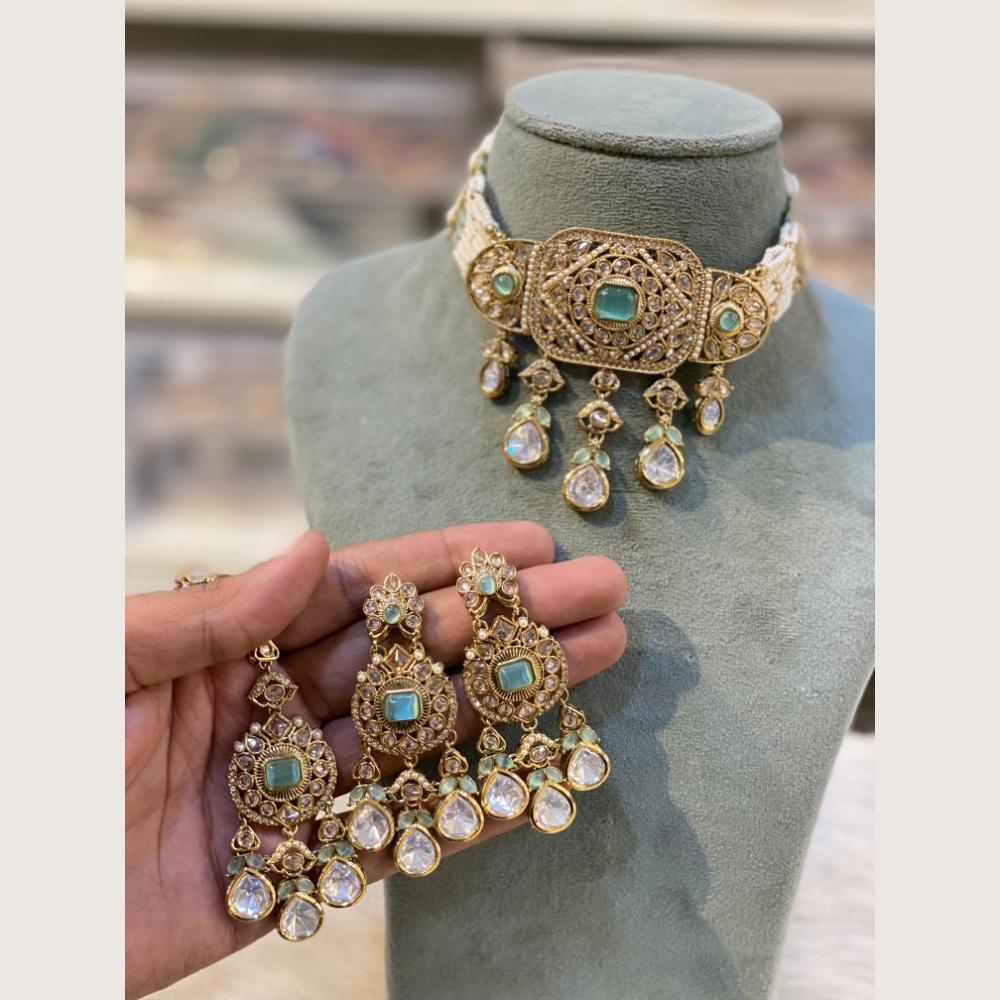 Hira Collections Indian Ethnic Crystal Stone And Pearl Choker Necklace Set