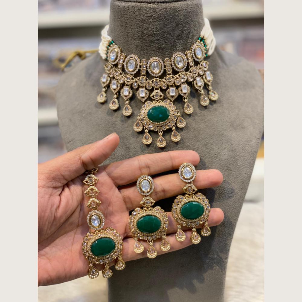 Hira Collections Indian Ethnic Crystal Stone And Pearl Choker Necklace Set
