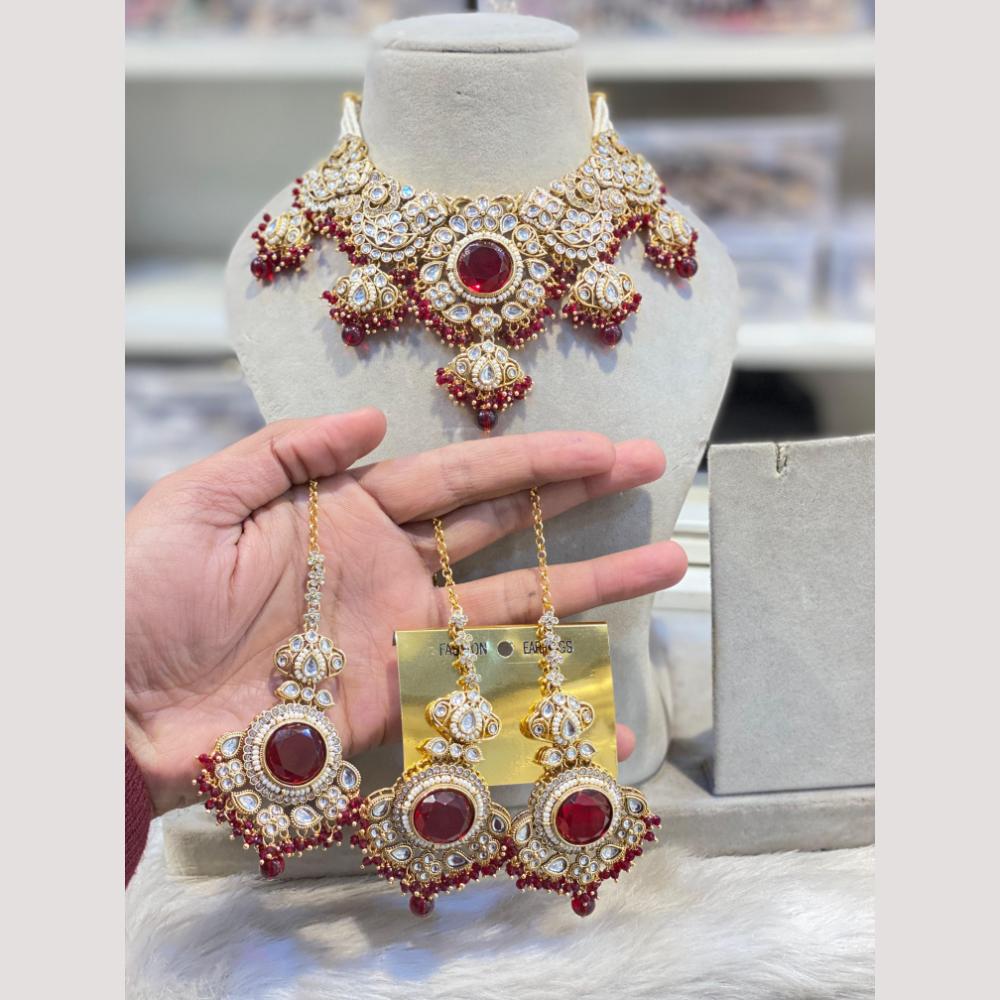 Hira Collections Royal Style Kundan Stone Pearl And Beads Choker Necklace Set