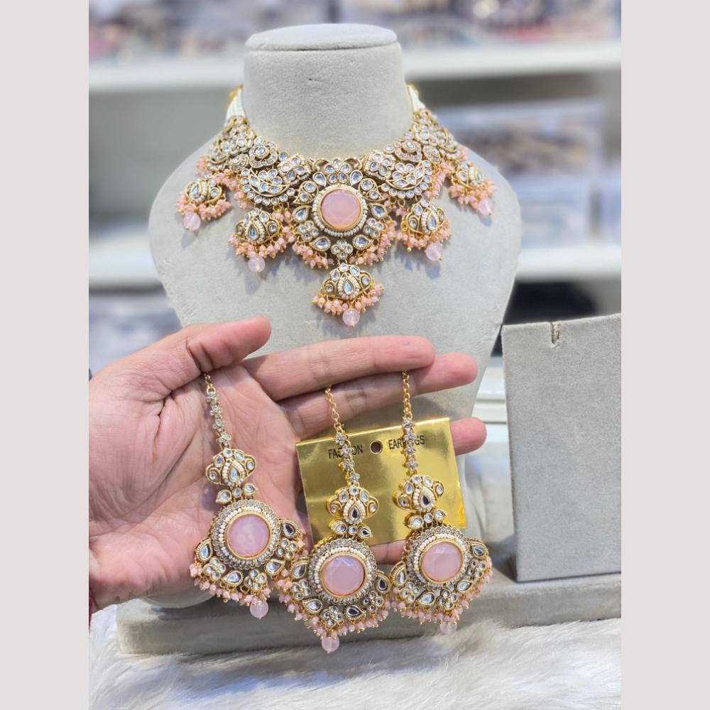 Hira Collections Royal Style Kundan Stone Pearl And Beads Choker Necklace Set