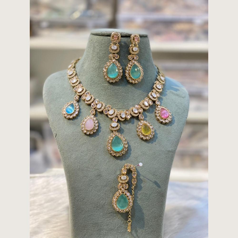Hira Collections Sparkling Crystal Stone Necklace & Earrings Set