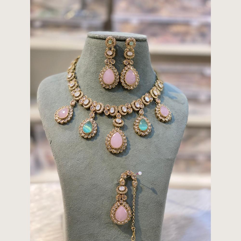 Hira Collections Sparkling Crystal Stone Necklace & Earrings Set