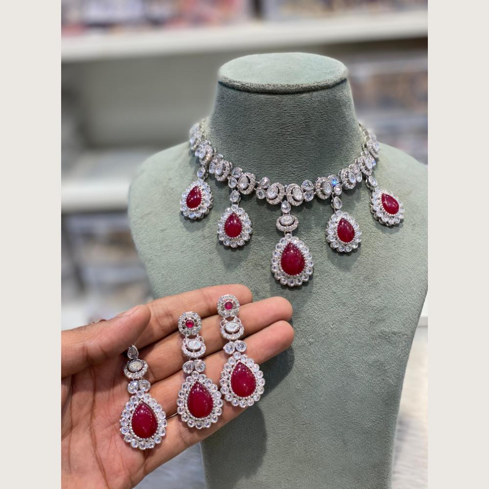 Hira Collections Sparkling Crystal Stone Necklace & Earrings Set