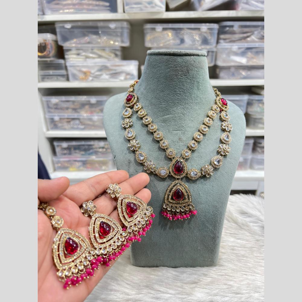 Hira Collections Grand Crystal Stone And Pearl Necklace Set